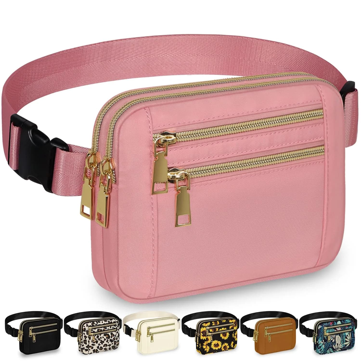 Capolo Waist Pack for Women 4 Zip Pockets | Water-Resistant, Adjustable Belt, Crossbody Style