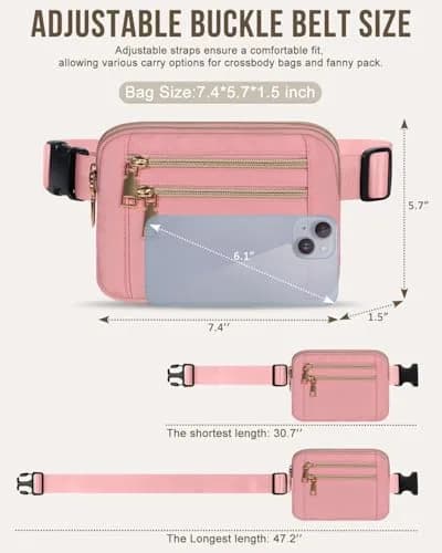 Capolo Waist Pack for Women 4 Zip Pockets | Water-Resistant, Adjustable Belt, Crossbody Style thumbnail 6