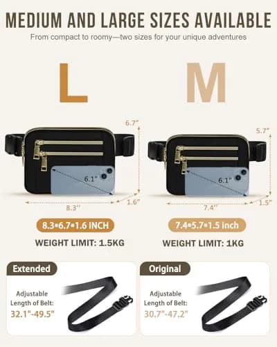 Capolo Waist Pack for Women 4-Zip Crossbody Belt Bag | Water-Resistant, Adjustable, Travel Essential thumbnail 5