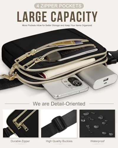 Capolo Waist Pack for Women 4-Zip Crossbody Belt Bag | Water-Resistant, Adjustable, Travel Essential thumbnail 3