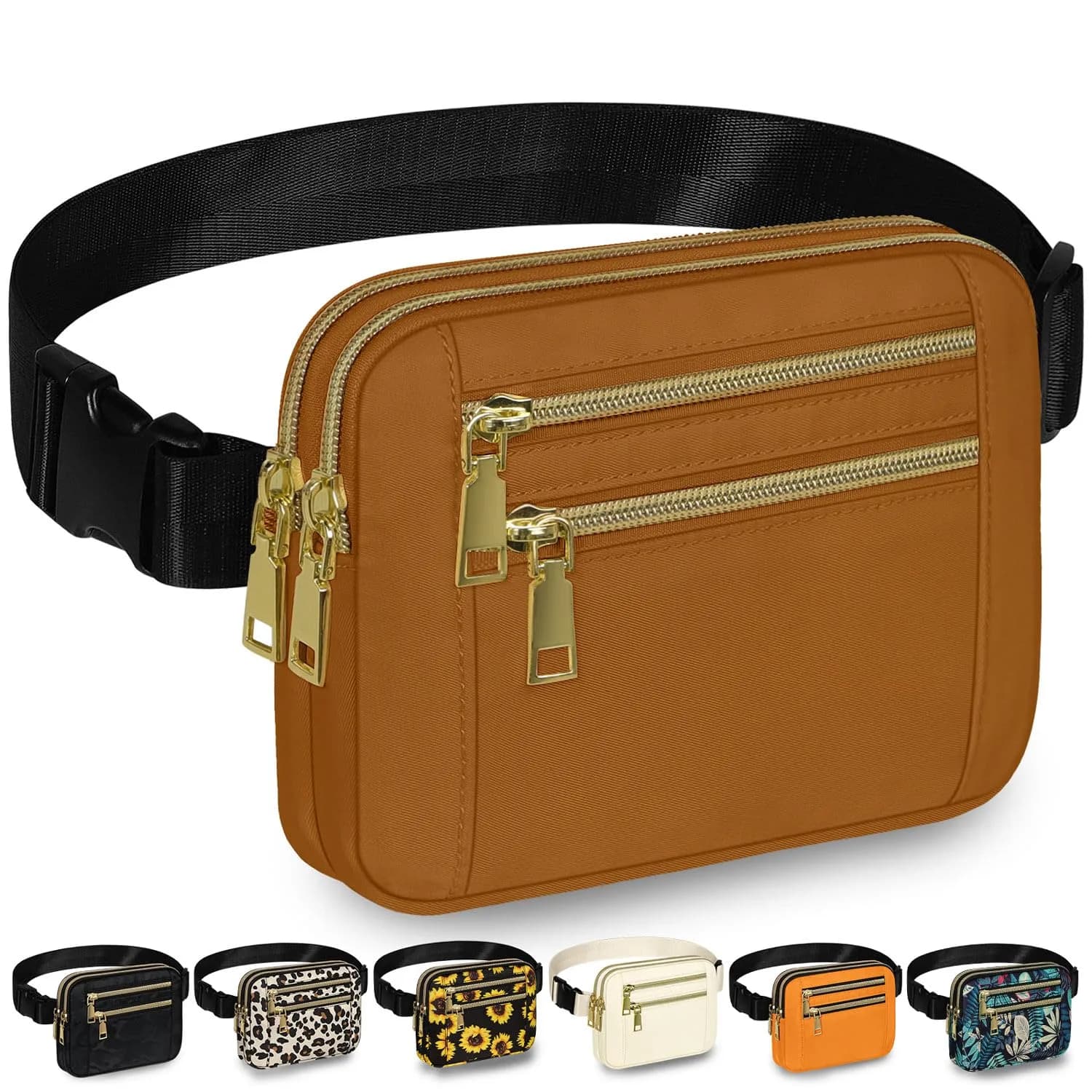 Capolo Waist Pack for Women 4 Zip Pockets | Water-Resistant Casual Belt Bag (7.4x5.7 inch)