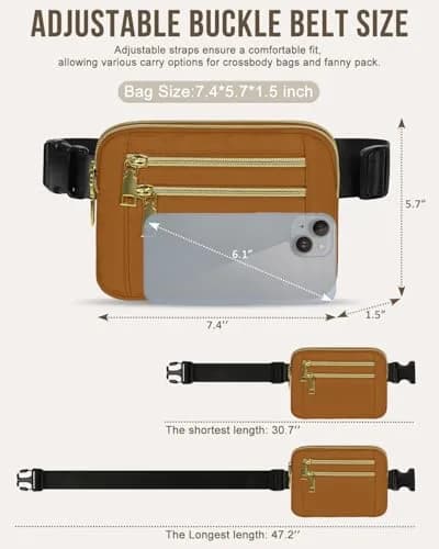 Capolo Waist Pack for Women 4 Zip Pockets | Water-Resistant Casual Belt Bag (7.4x5.7 inch) thumbnail 5