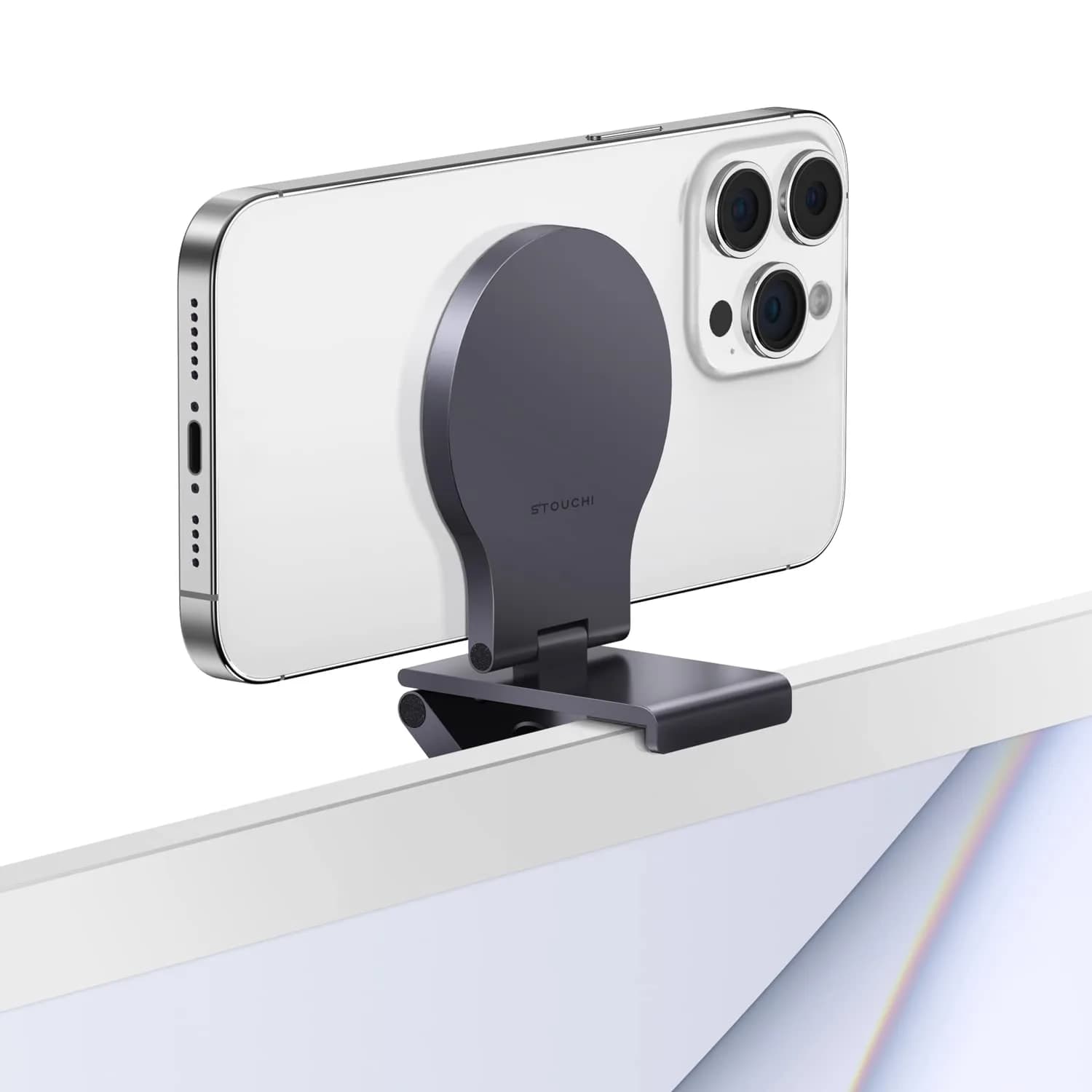 Stouchi Mag-Safe Continuity Camera Mount for iMac, Monitors & Apple TV 4K | Grey Aluminum Alloy — Grey