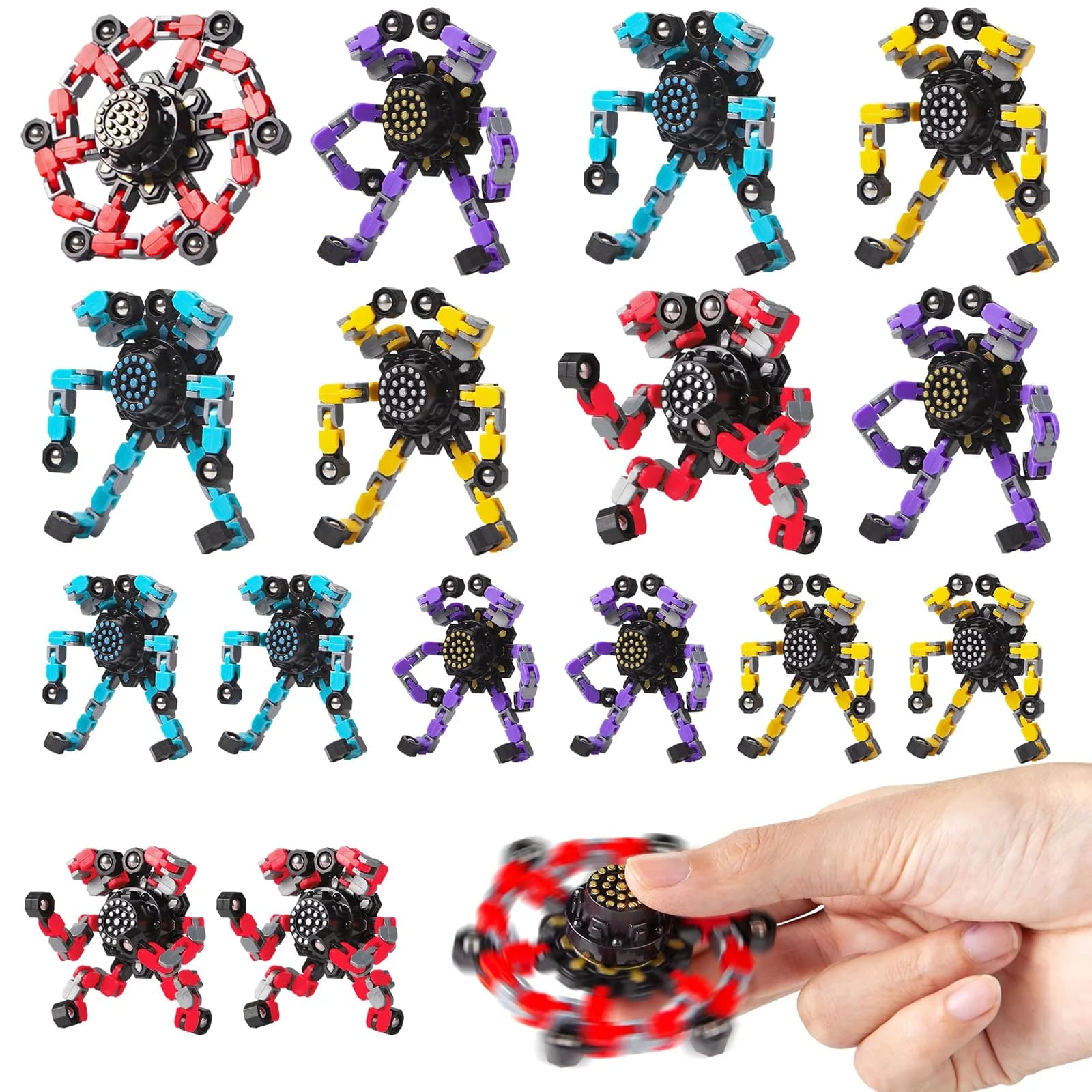 Gokeey Transformable Fidget Spinner 16 Pcs (4 Colors) | ASTM-Tested Educational Toy - main product image