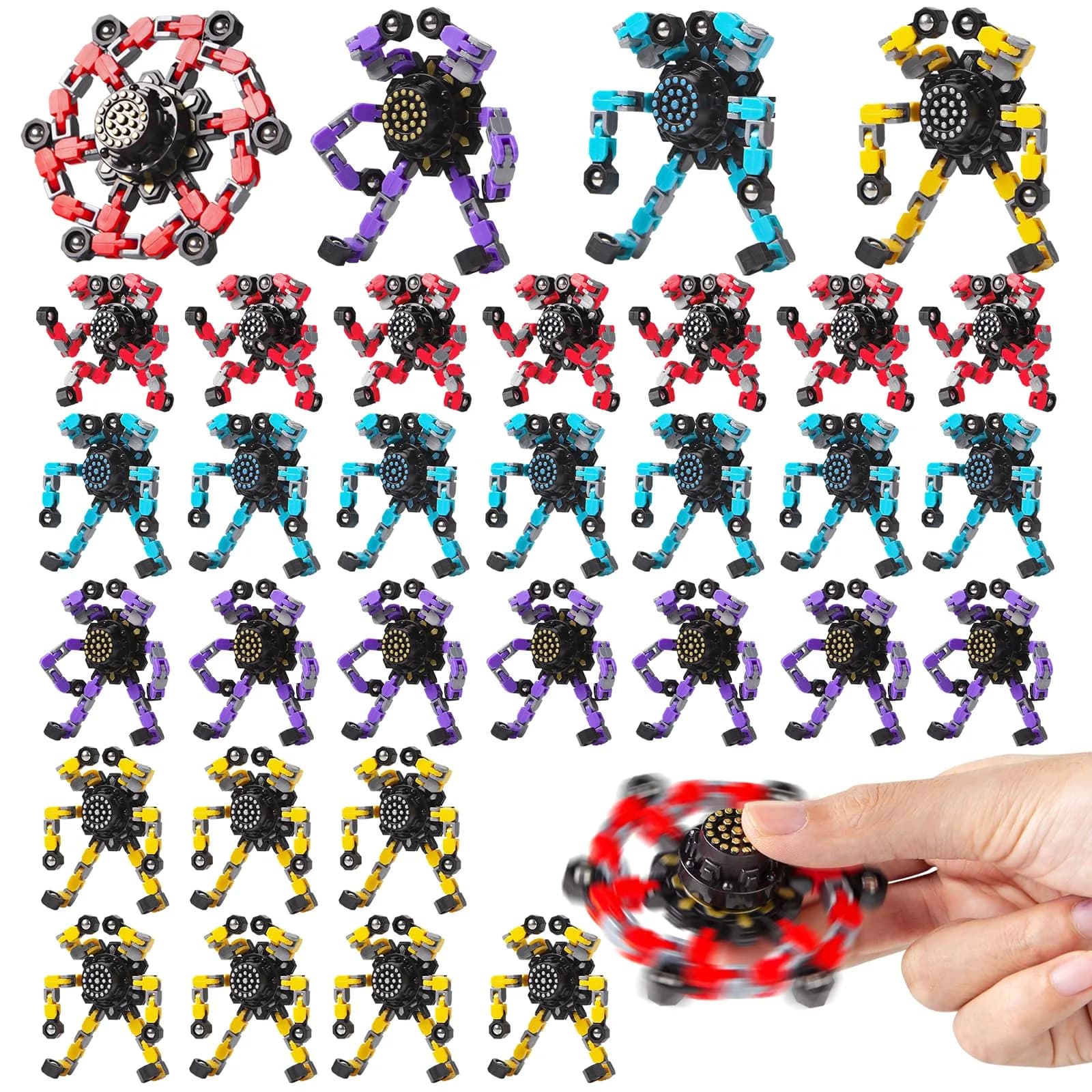 Gokeey Transformable Fidget Spinners 32-Pack (4cm x 4cm x 2.5cm) | STEM Learning Toys for Kids 8-12