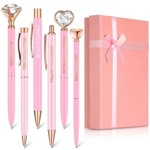 Yeaqee Pink 6 Pcs Inspirational Pens Diamond Crystal Ballpoint Pen | Elegant, Lightweight & Vibrant thumbnail 1