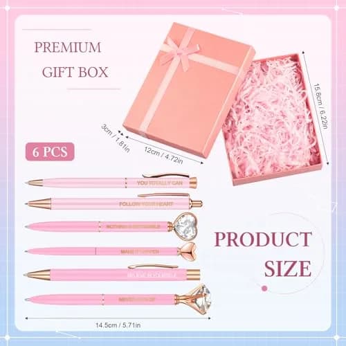 Yeaqee Pink 6 Pcs Inspirational Pens Diamond Crystal Ballpoint Pen | Elegant, Lightweight & Vibrant thumbnail 4