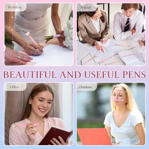 Yeaqee Pink 6 Pcs Inspirational Pens Diamond Crystal Ballpoint Pen | Elegant, Lightweight & Vibrant thumbnail 6