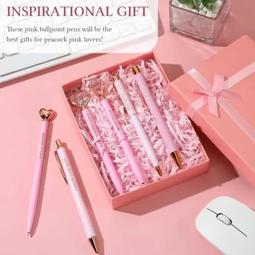 Yeaqee Pink 6 Pcs Inspirational Pens Diamond Crystal Ballpoint Pen | Elegant, Lightweight & Vibrant thumbnail 2
