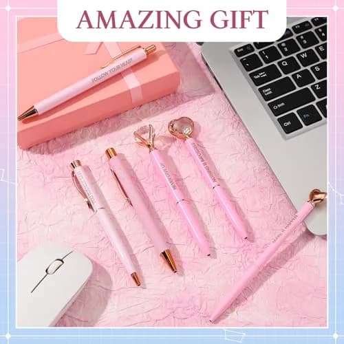 Yeaqee Pink 6 Pcs Inspirational Pens Diamond Crystal Ballpoint Pen | Elegant, Lightweight & Vibrant thumbnail 3