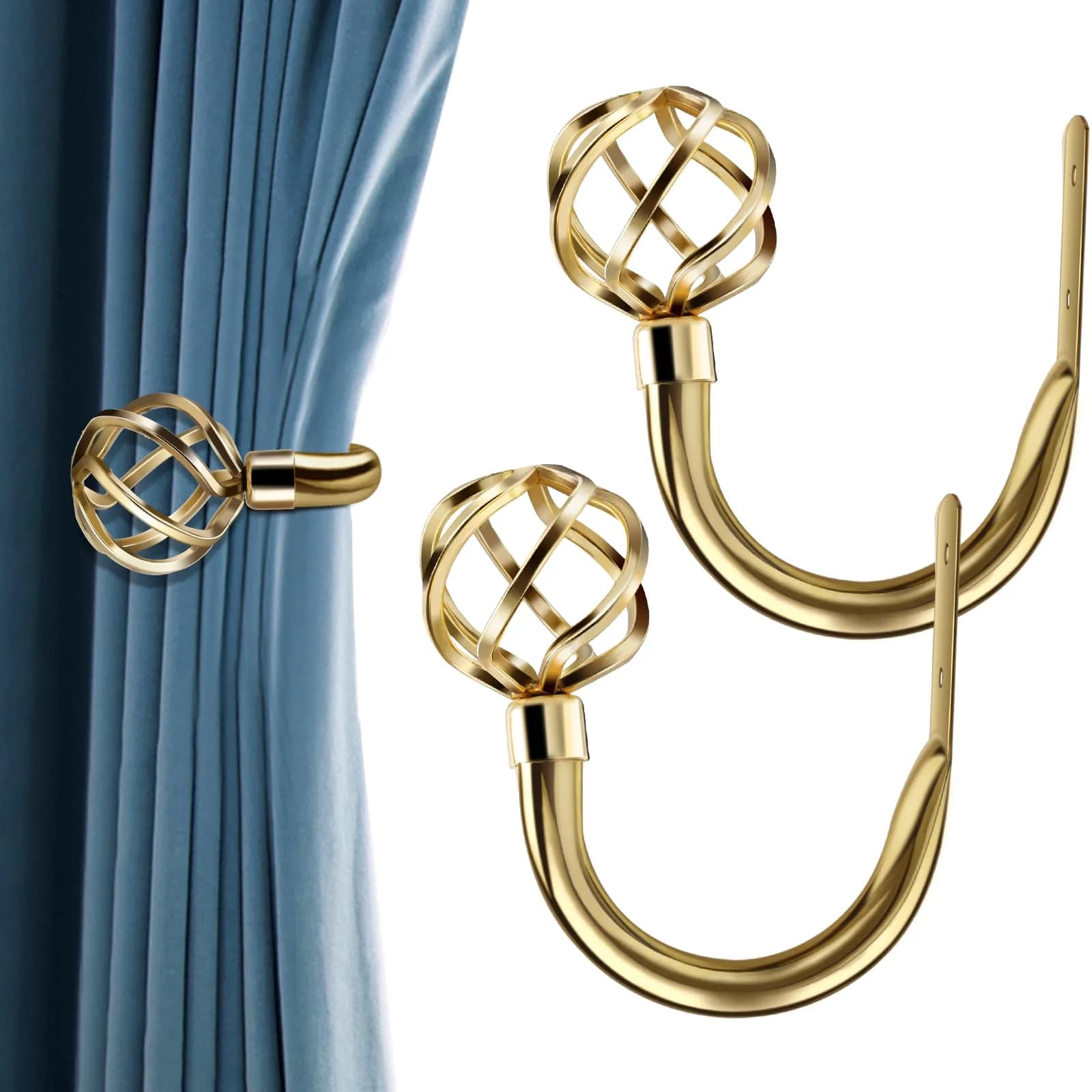 HIKMLK Handmade Metal Curtain Holdbacks 2pcs | Heavy Duty Wall Hooks for Drapes & Windows — Gold