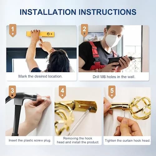 HIKMLK Handmade Metal Curtain Holdbacks 2pcs | Heavy Duty Wall Hooks for Drapes & Windows thumbnail 5