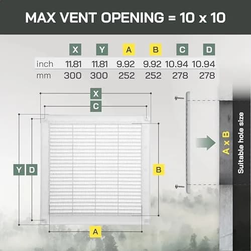 Vent Systems 10x10 Inch White Plastic Soffit Vent Cover with Insect Screen | HVAC 12x12 Inch Overall Dimensions thumbnail 2