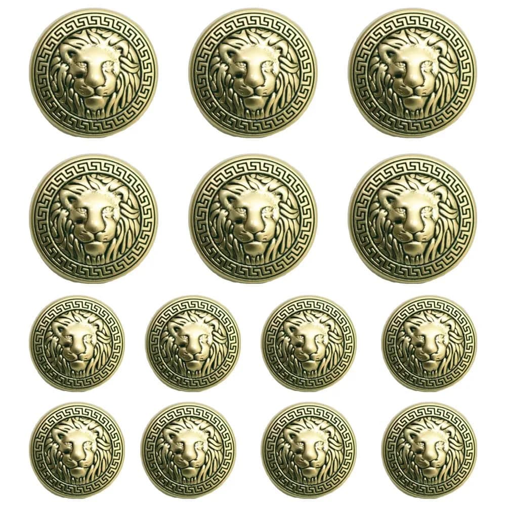 MebuZip 14PCS Lion Gold Metal Blazer Button Set 18MM 23MM | Stylish, Durable & Easy to Sew