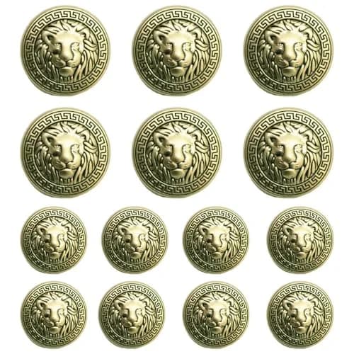MebuZip 14PCS Lion Gold Metal Blazer Button Set 18MM 23MM | Stylish, Durable & Easy to Sew thumbnail 1