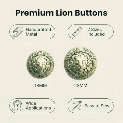 MebuZip 14PCS Lion Gold Metal Blazer Button Set 18MM 23MM | Stylish, Durable & Easy to Sew thumbnail 2