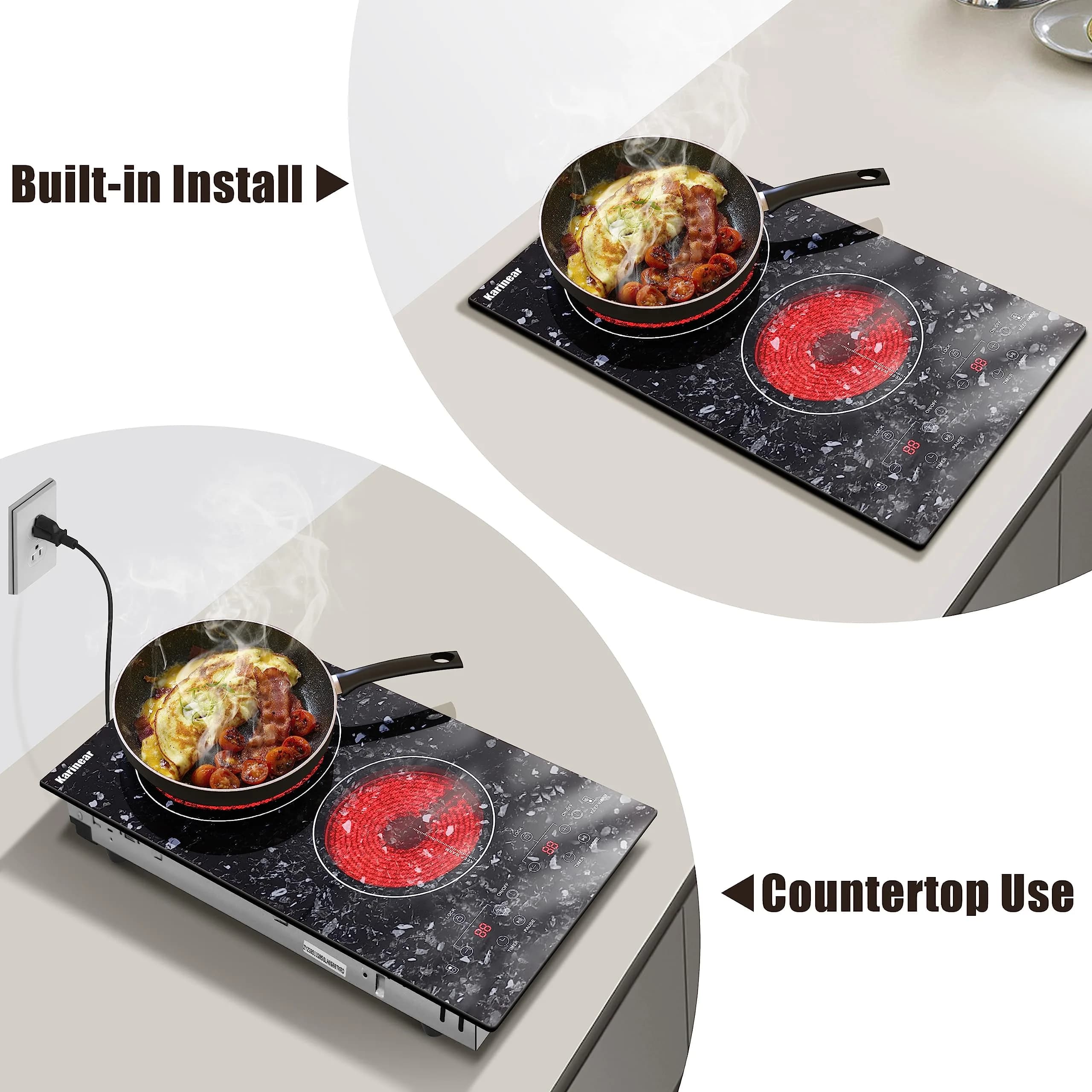 Karinear 2-Burner Electric Cooktop with Marble Patterned Surface, 12 Inch Radiant Ceramic Stove Top - view 3