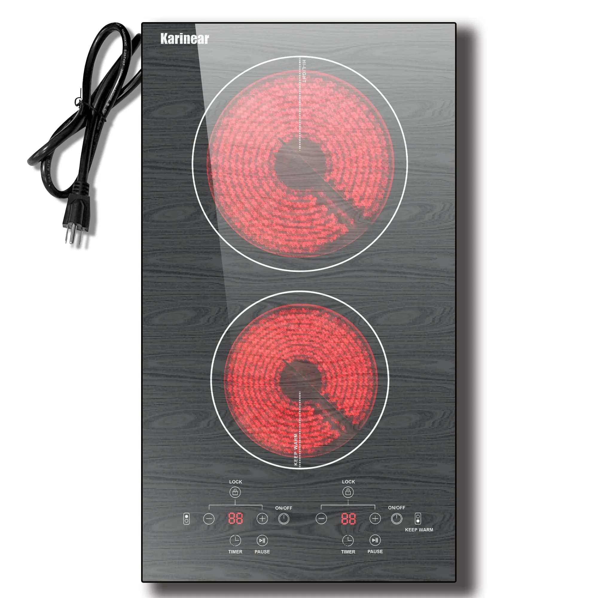 Karinear 2-Burner Electric Cooktop 12 Inch Radiant Ceramic Stove Top 2200W (1400W+600W) | Wooden Patterned Surface - main product image