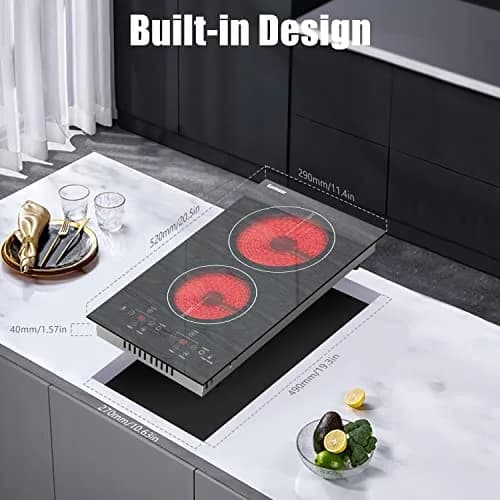 Karinear 2-Burner Electric Cooktop 12 Inch Radiant Ceramic Stove Top 2200W (1400W+600W) | Wooden Patterned Surface thumbnail 5