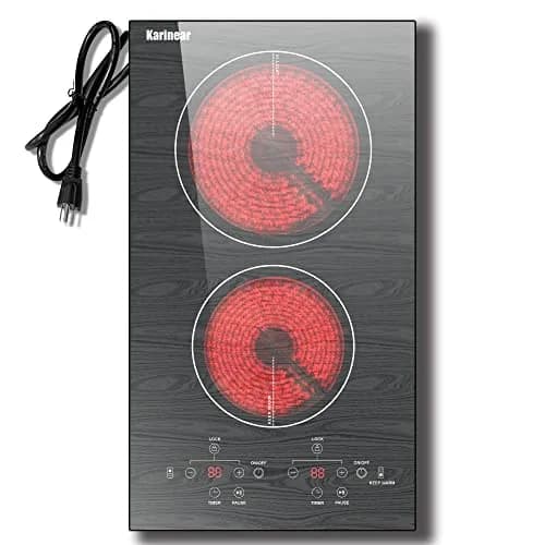 Karinear 2-Burner Electric Cooktop 12 Inch Radiant Ceramic Stove Top 2200W (1400W+600W) | Wooden Patterned Surface thumbnail 1