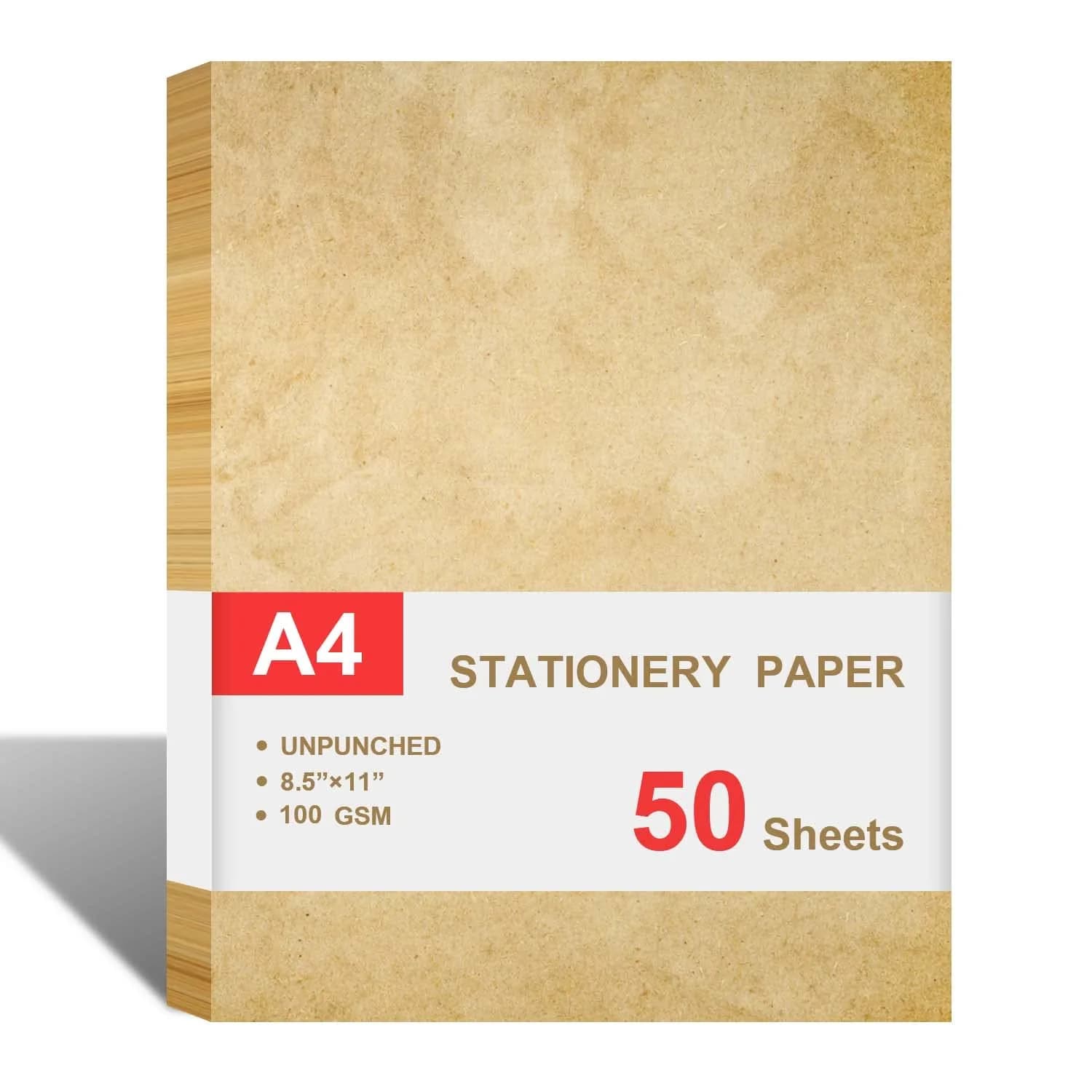 Cheericome Vintage Antique Stationery Paper 50 Sheets (8.5" x 11" / 21.6cm x 28cm) | Acid-Free, 100gsm Smooth Writing Paper
