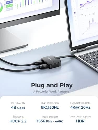 Cable Matters Portable USB C to Dual HDMI Adapter | 8K Support, Thunderbolt 4 Compatible, Compact Foldable Design thumbnail 4