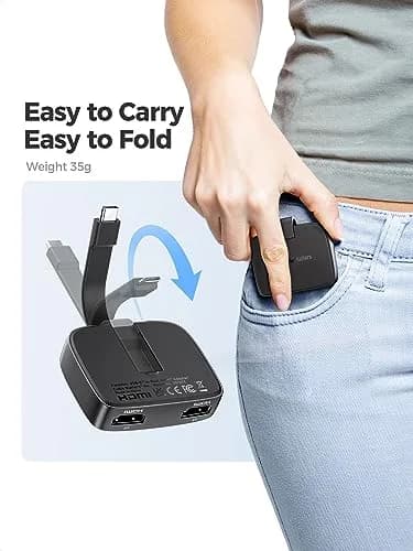 Cable Matters Portable USB C to Dual HDMI Adapter | 8K Support, Thunderbolt 4 Compatible, Compact Foldable Design thumbnail 2