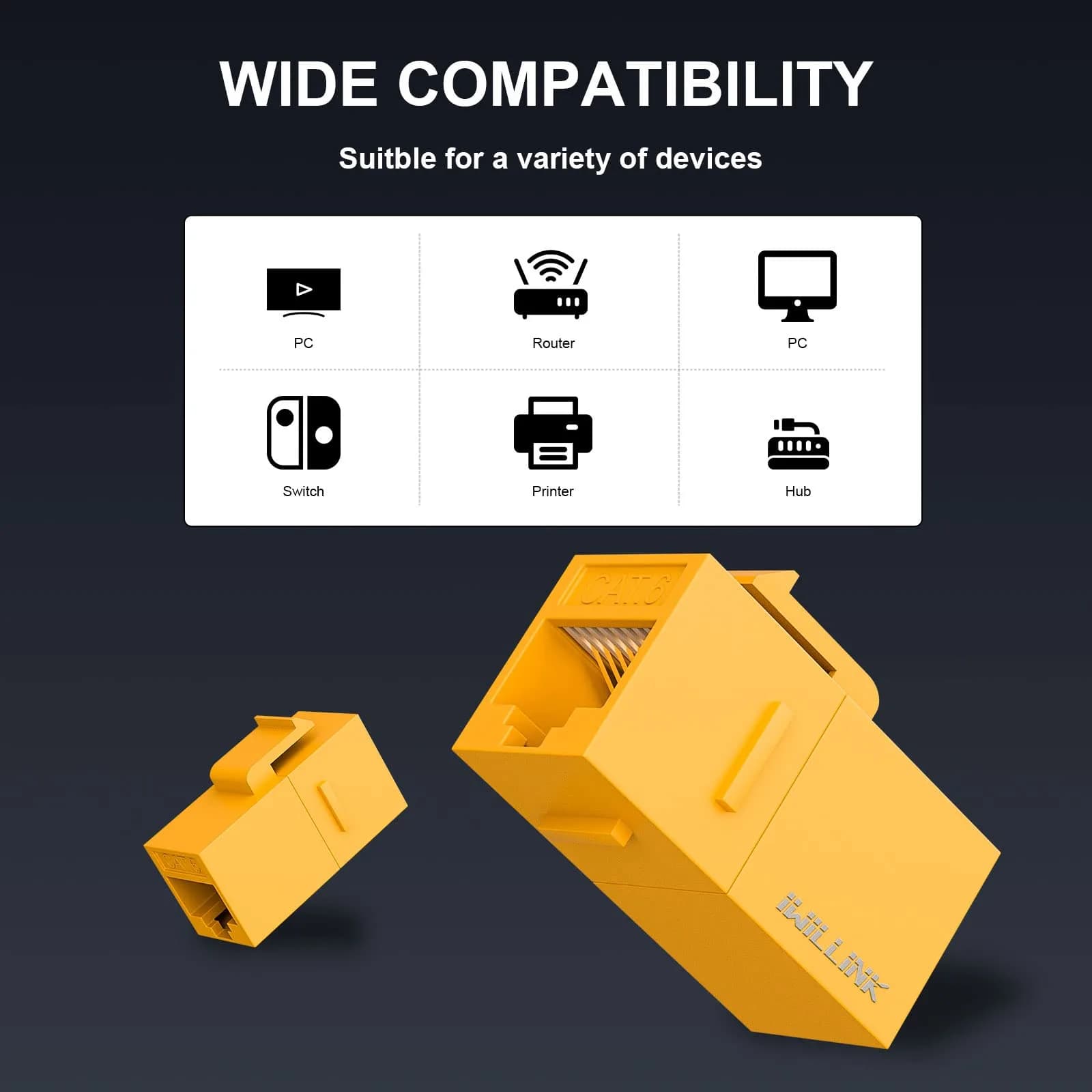 iwillink Cat6 Keystone Coupler 5-Pack Yellow | Connects Two Ethernet Cables for 10Gbps Speeds - view 2