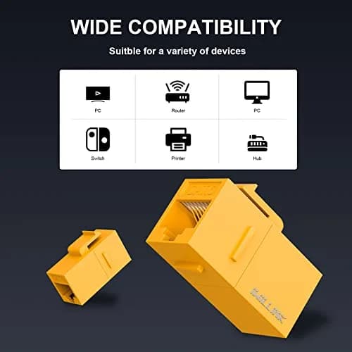 iwillink Cat6 Keystone Coupler 5-Pack Yellow | Connects Two Ethernet Cables for 10Gbps Speeds thumbnail 2