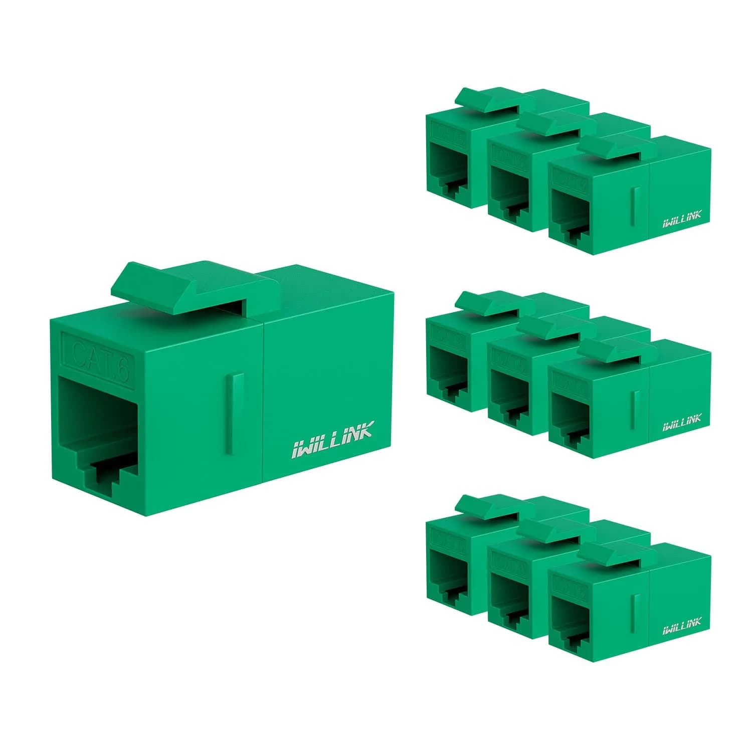 iwillink RJ45 Cat6 Keystone Coupler, 10-Pack, Green | Reliable Ethernet Connection for Home & Office — Green