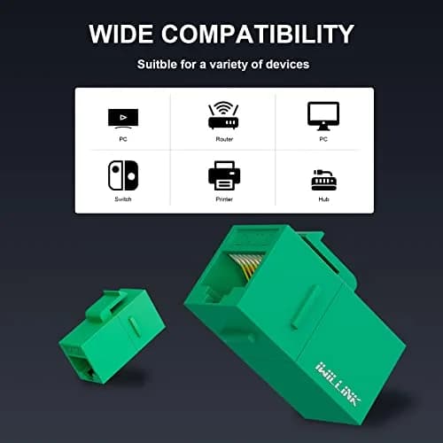 iwillink RJ45 Cat6 Keystone Coupler, 10-Pack, Green | Reliable Ethernet Connection for Home & Office thumbnail 2