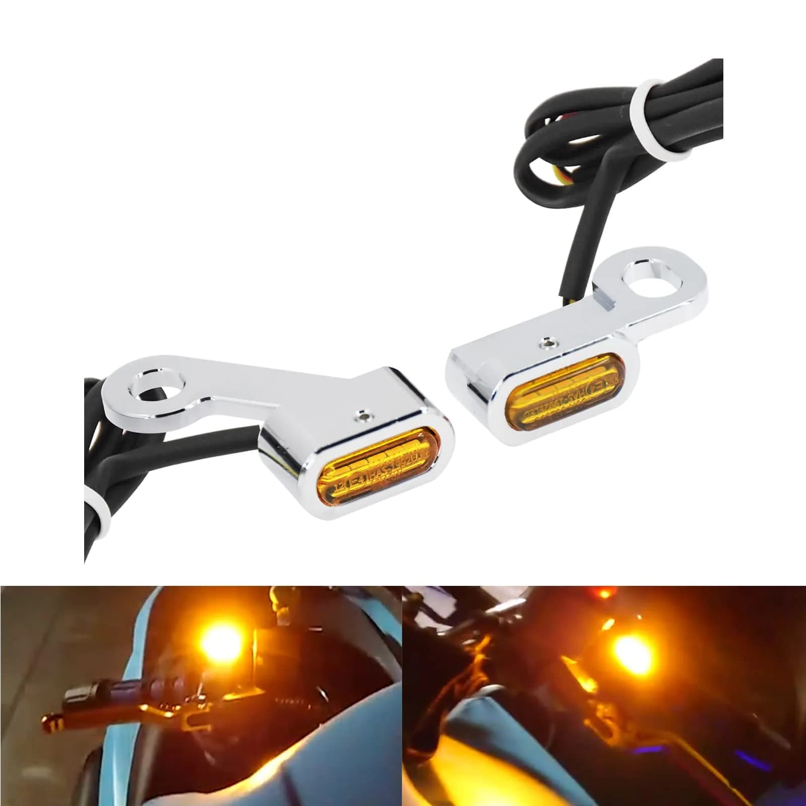HCmotorku LED Turn Signal Running Light Front Indicators Blinker Lights for Harley Sportster 2004-2022 (Chrome Housing Amber Lens, 2-Pack) — Chrome Housing Amber Lens