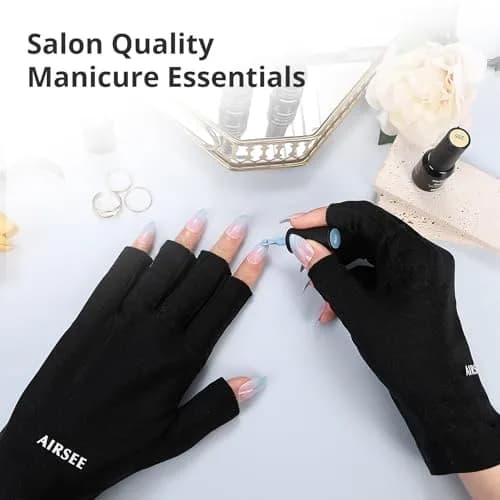 AIRSEE UPF50+ UV Protection Gloves for Nail Lamp, Fingerless, Black | Blocks 99% UV Rays thumbnail 4