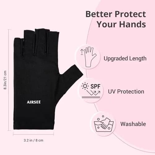 AIRSEE UPF50+ UV Protection Gloves for Nail Lamp, Fingerless, Black | Blocks 99% UV Rays thumbnail 5