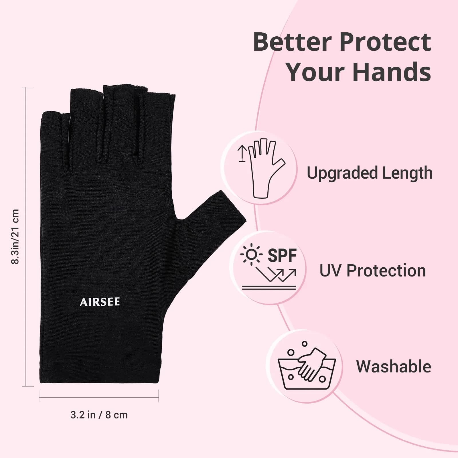 AIRSEE UPF50+ UV Protection Gloves for Nail Lamp, Fingerless, Black | Blocks 99% UV Rays - view 5