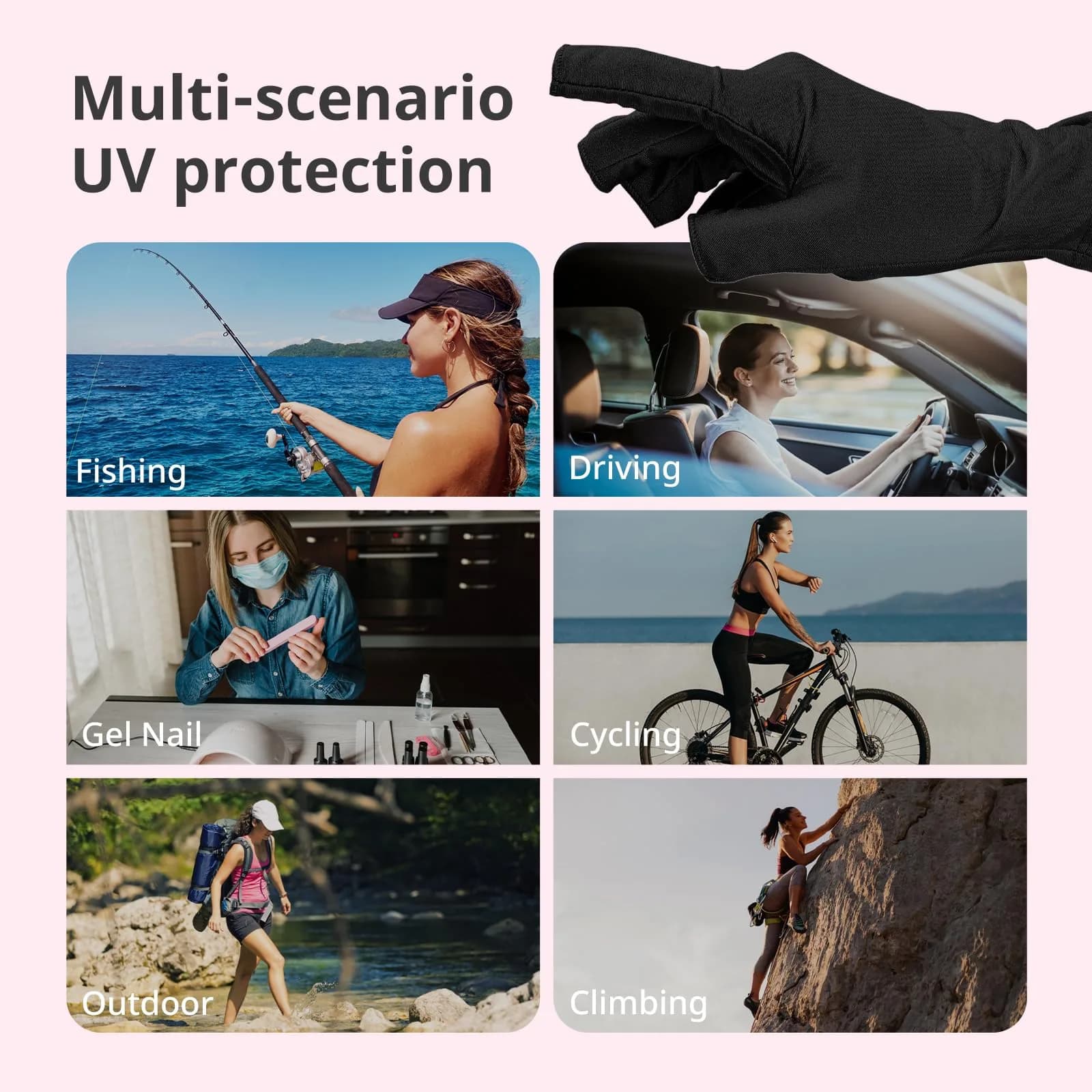 AIRSEE UPF50+ UV Protection Gloves for Nail Lamp, Fingerless, Black | Blocks 99% UV Rays - view 6