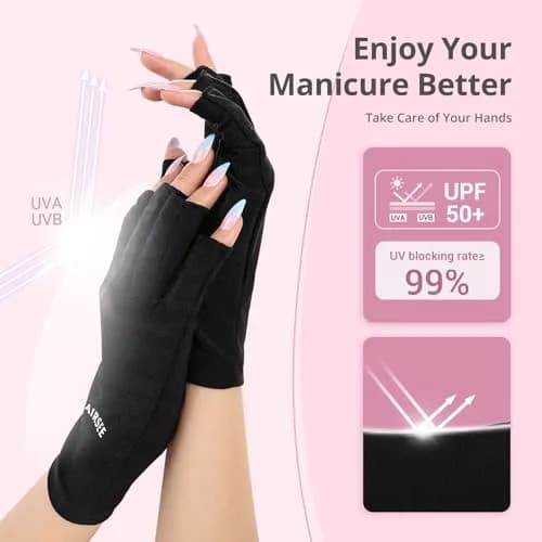 AIRSEE UPF50+ UV Protection Gloves for Nail Lamp, Fingerless, Black | Blocks 99% UV Rays thumbnail 2