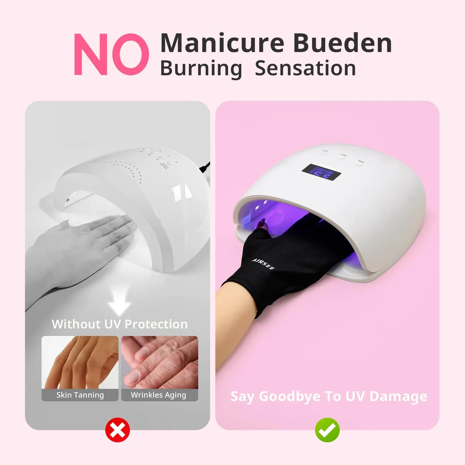 AIRSEE Black UPF50+ UV Protection Fingerless Gloves for Nail Lamp - view 3