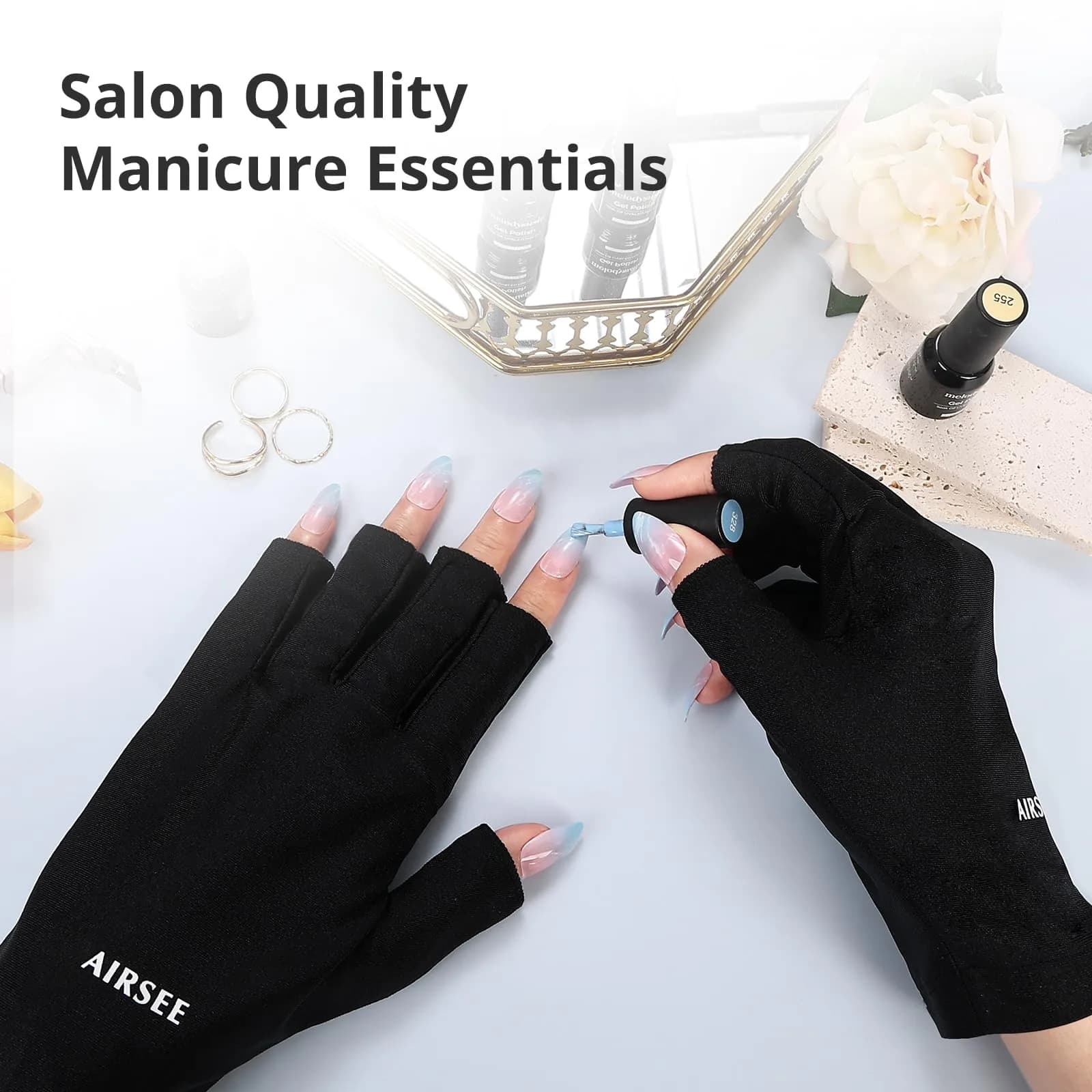 AIRSEE Black UPF50+ UV Protection Fingerless Gloves for Nail Lamp - view 4
