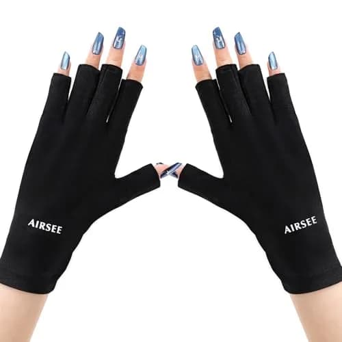 AIRSEE UPF50+ UV Protection Gloves for Nail Lamp | Fingerless, White, Nylon/Lycra — Black