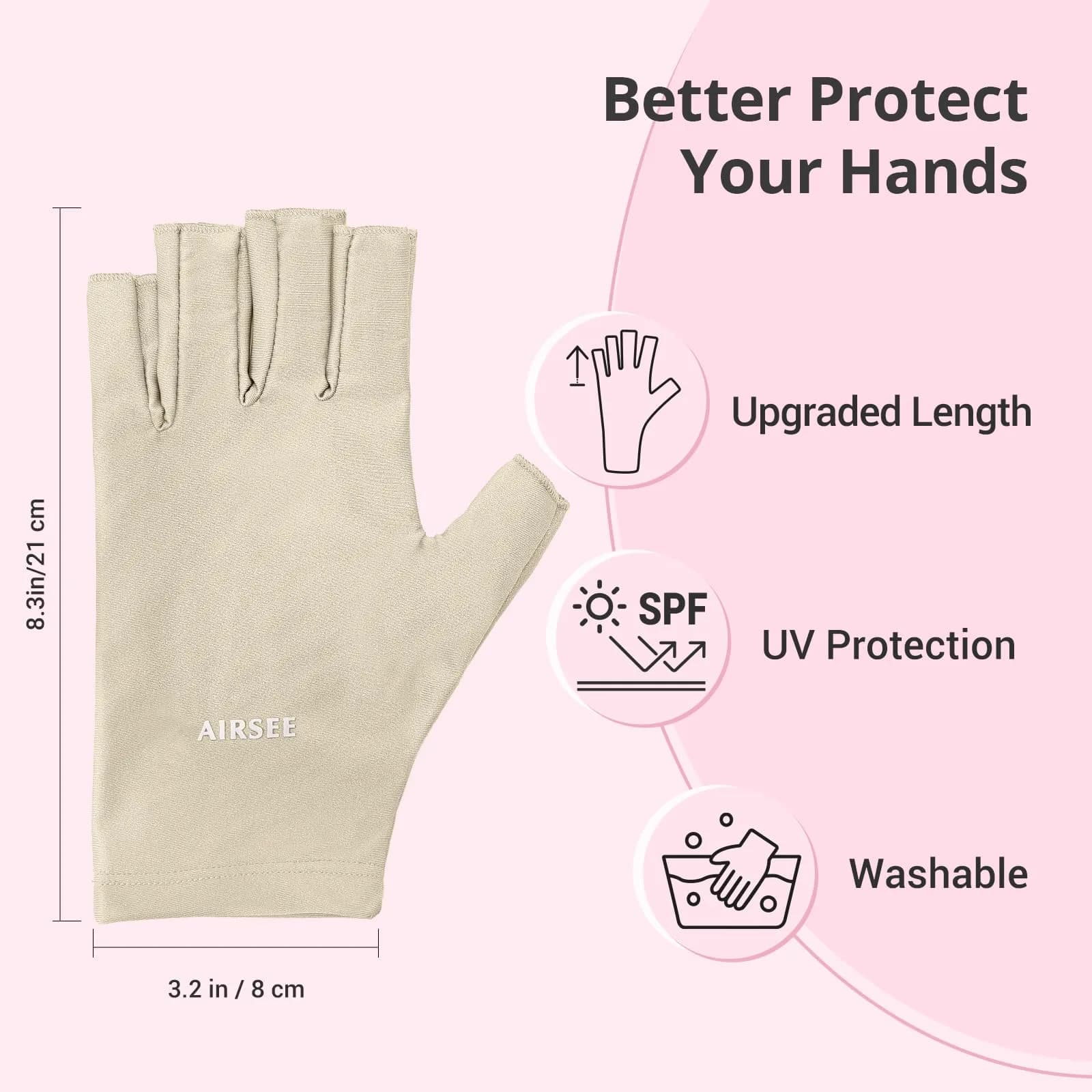 AIRSEE UPF50+ UV Protection Gloves for Nail Lamp | Fingerless, Nude, Standard Size - view 5