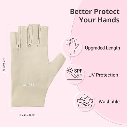 AIRSEE UPF50+ UV Protection Gloves for Nail Lamp | Fingerless, Nude, Standard Size thumbnail 5