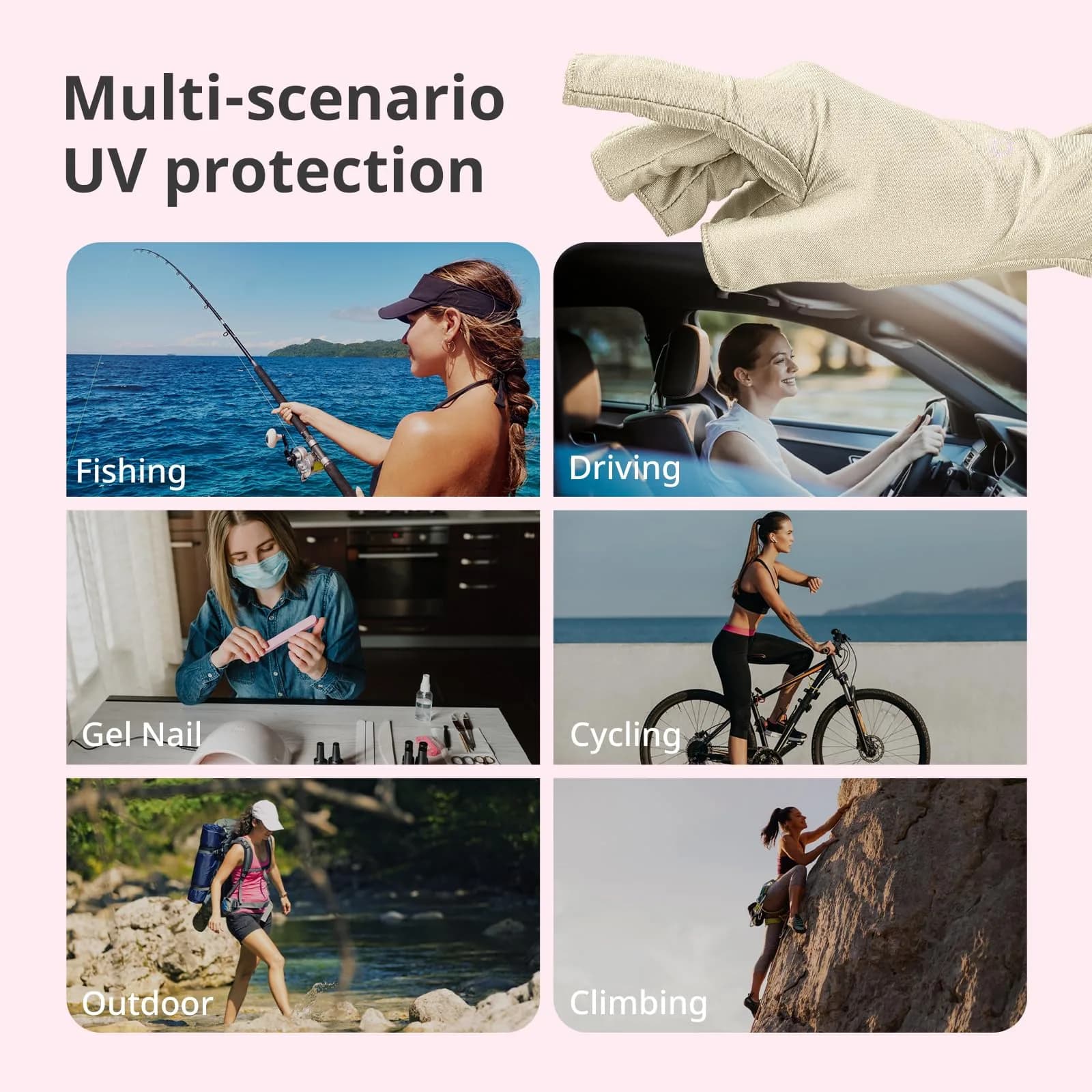 AIRSEE UPF50+ UV Protection Gloves for Nail Lamp | Fingerless, Nude, Standard Size - view 6