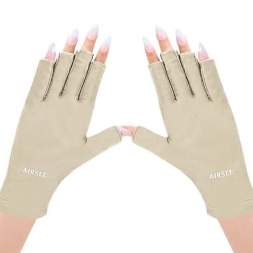 AIRSEE UPF50+ UV Protection Gloves for Nail Lamp | Fingerless, Nude, Standard Size thumbnail 1