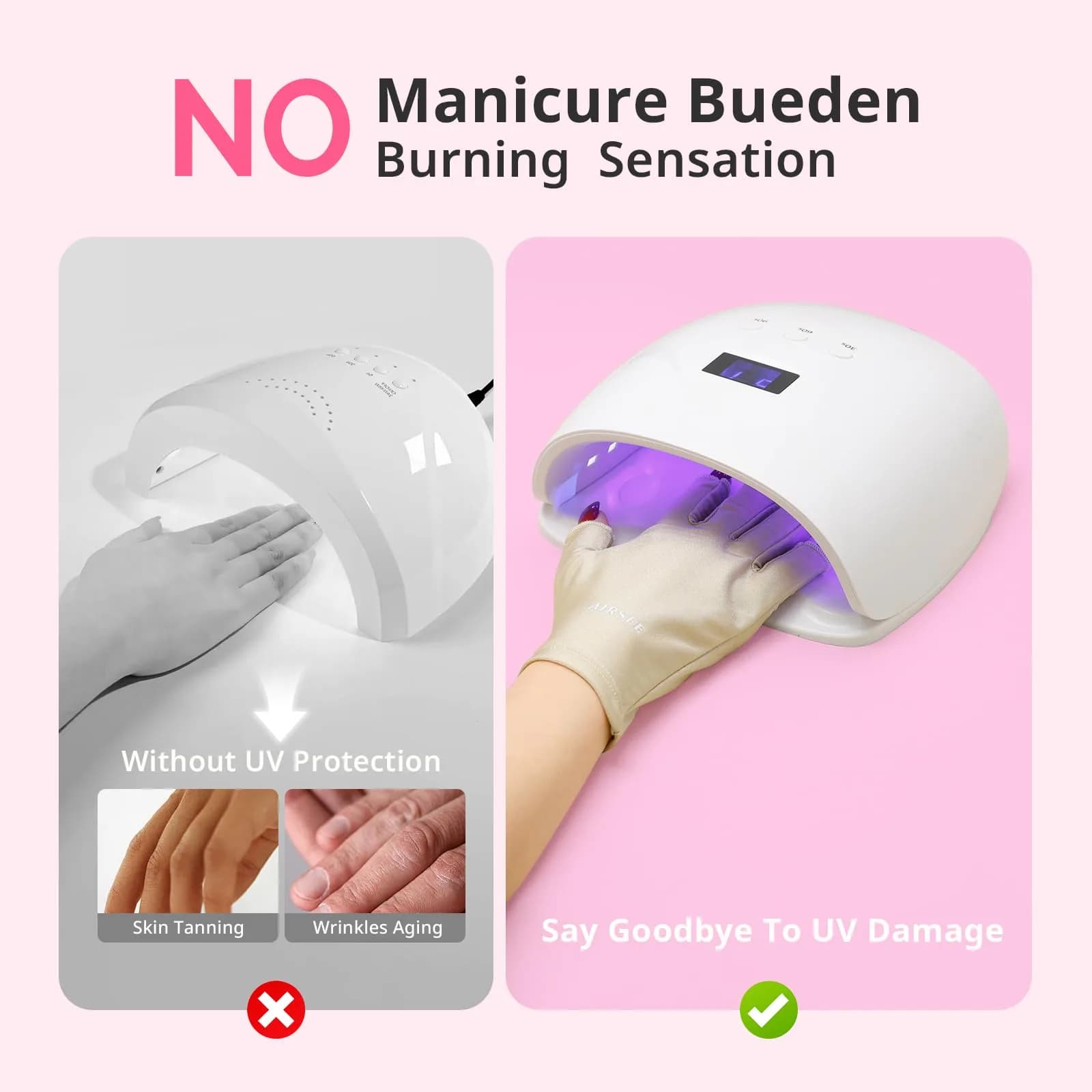AIRSEE UPF50+ UV Protection Gloves for Nail Lamp | Fingerless, Nude, Standard Size - view 3