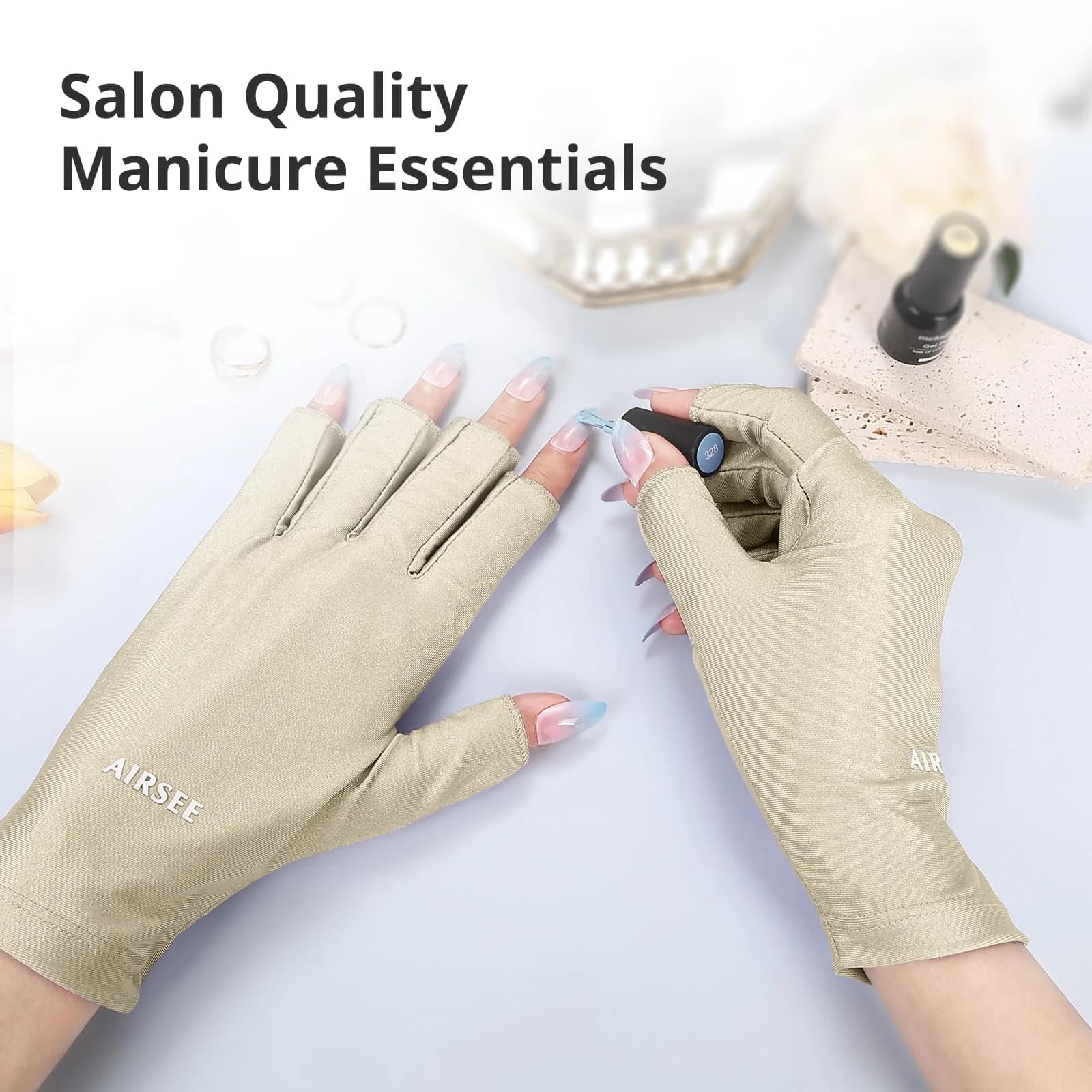AIRSEE UPF50+ UV Protection Gloves for Nail Lamp | Fingerless, Nude, Standard Size - view 4