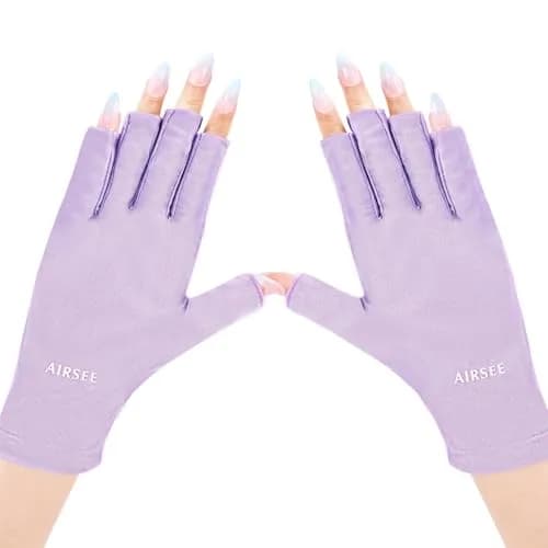 AIRSEE Purple Fingerless UV Protection Gloves for Nail Lamp | UPF50+ Shield thumbnail 1