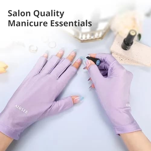 AIRSEE Purple Fingerless UV Protection Gloves for Nail Lamp | UPF50+ Shield thumbnail 4