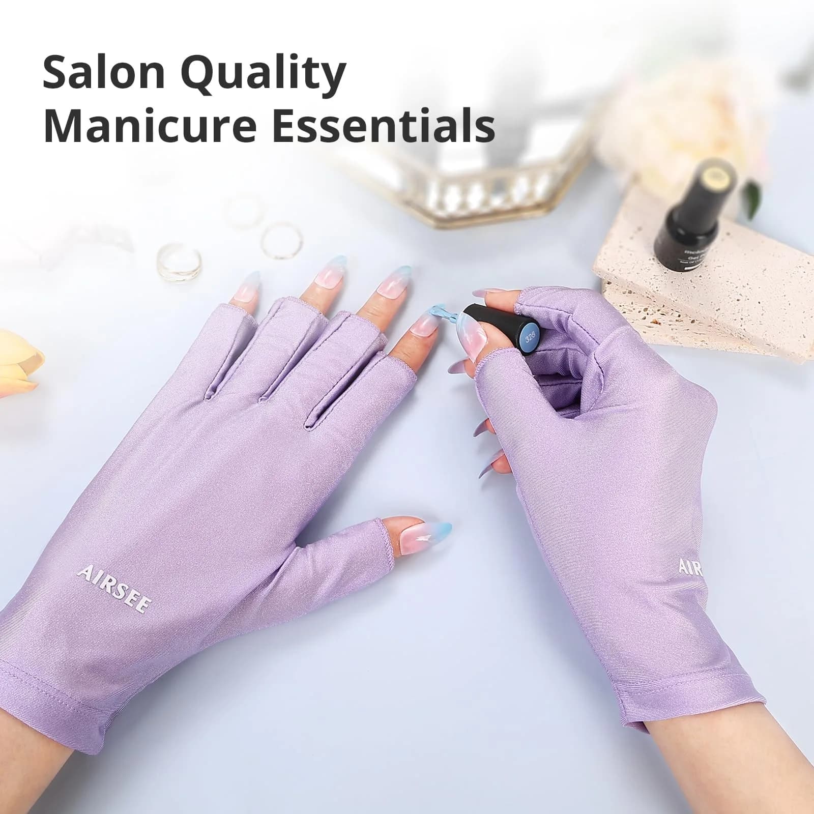 AIRSEE Purple Fingerless UV Protection Gloves for Nail Lamp | UPF50+ Shield - view 4