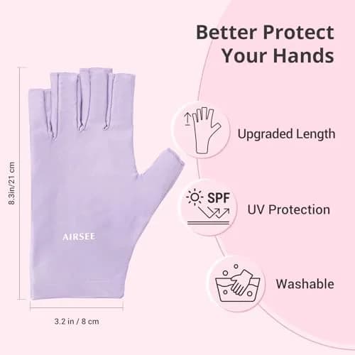 AIRSEE Purple Fingerless UV Protection Gloves for Nail Lamp | UPF50+ Shield thumbnail 5